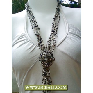 Bcbali Long Braided Necklaces Squins with Rose Pendants